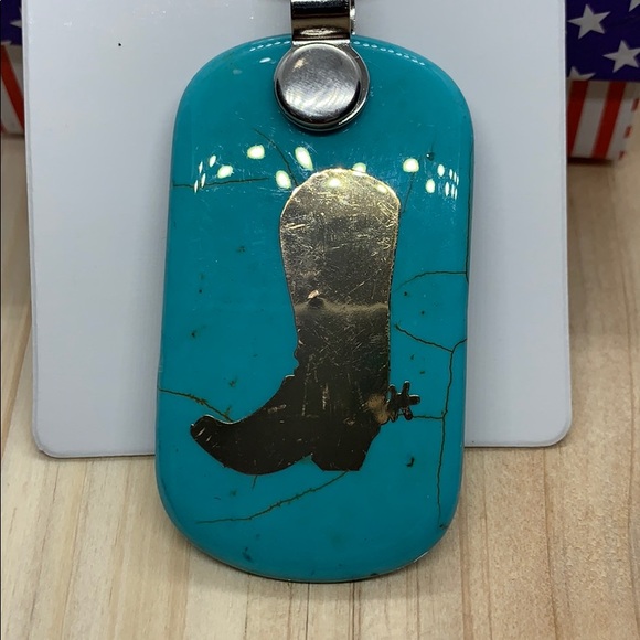 Blue Howlite Pendant with Wax Necklace (24-26 in) - Picture 4 of 7